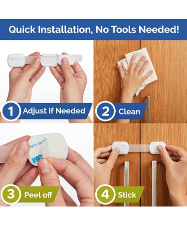 Child Safety Strap Locks (10 Pack) - Baby Proofing Cabinets, Drawers, Toilet, Fridge & More | Easy Installation with 3M Adhesive Pads | No Drilling Required - White - Buy Online on GoSupps.com