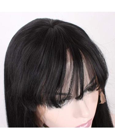 Buy 18-Inch Heat Resistant Synthetic Lace Front Wigs for Women - Long Straight Black Hairpieces with Bangs for Daily & Party Use - Buy Online on GoSupps.com