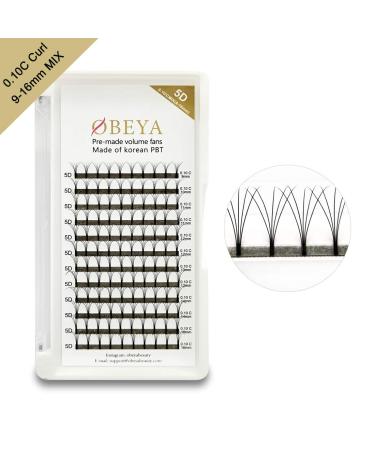 Obeya 5D Premade Volume Fans - C Curl Silk Lashes 0.10mm 9-16mm Mix for Natural & Soft Eyelash Extensions - Buy Online on GoSupps.com