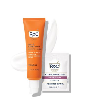 RoC Multi Correxion Revive + Glow Vitamin C Broad Spectrum SPF 30 Moisturizer (1.7 oz) with Retinol Eye Cream Packette Vitamin C Moisturizer