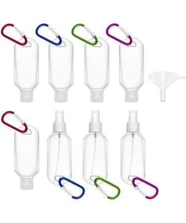 Tenlacum 50 ml refilled bottles of travel carabiners with key trailer clip portable disinfectant hand container transparent empty bottles 8 pieces