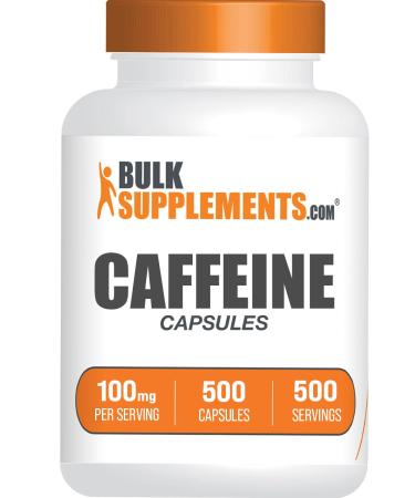 BulkSupplements.com Caffeine 100mg Capsules - Caffeine Supplements Caffeine Pills 100mg - for Energy Support 1 Caffeine Capsule per Serving 500 Capsules (Pack of 1) 500 Count (Pack of 1)