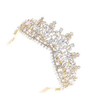 Minkissy Women's Tiara with Comb | Crystal Crown Headband for Bridal & Princess | Elegant Gold & White Rhinestones - Buy Online on GoSupps.com