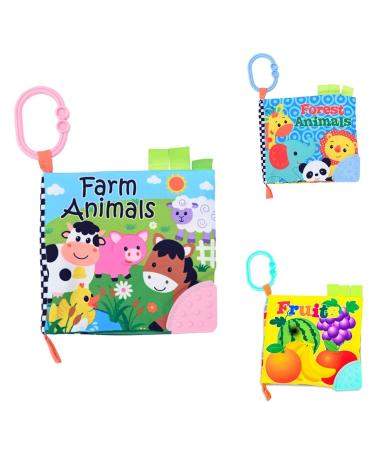 Lorelli Baby Cloth Book Animals Teething Ring Fruits C-Ring Textbook Farm Animals Color: Colorful Multi-colored