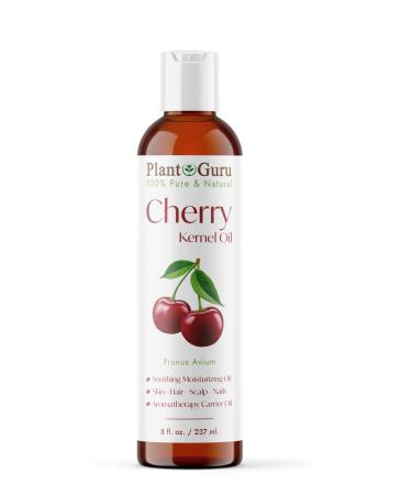 Plant Guru Cherry Kernel Oil 8 fl. oz. Cold Pressed 100% Pure & Natural Carrier Skin Face Body & Hair Growth Moisturizer. Great for DIY Creams Lotions and Lip Balms.