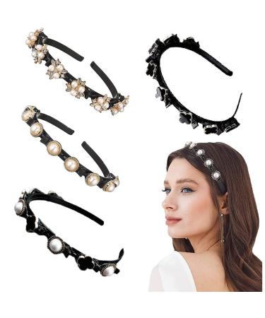 4 Pcs Rhinestone Fashion Headbands Double Bangs Hairstyle Hairpin Headbands Double Layer Twist Headbands Headband with Clips Beaded Hair Accessories for Women Girl Wedding - Buy Online on GoSupps.com