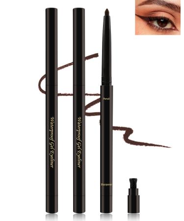 Brown Gel Eyeliner for Older Women Waterproof Smudge-Proof Retractable Eyeliner Pencil Long Lasting 24H Matte Cream Eyeliner Waterline with Sharpener Eye Liner for Mature Women Sensitive Eyes-2Pcs 02# Brown