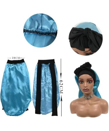 YUPs Long Silk Satin Adjustable Hair Bonnet for Long Hair and Braids - Blue - Buy Online on GoSupps.com