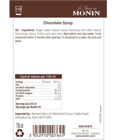 MONIN Premium Chocolate Syrup 700ml - Vegan-Friendly, Allergen-Free, 100% Natural - Ideal for Coffee and Cocktails - Buy Online on GoSupps.com