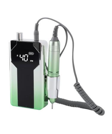 Electric Nail Drill Portable Rechargeable Polishing Speed Adjustable Nail Grinder Silver Green Gradient 40 000RPM with 6 Heads for Home Salon Use