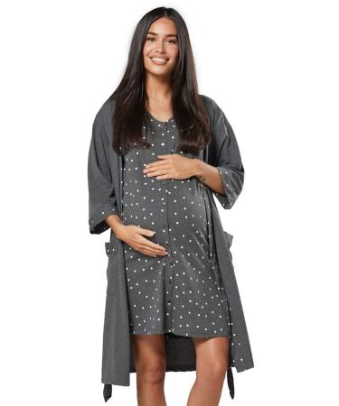 Zeta Ville Women's Maternity Nursing Nightie Nightdress Robe Set 1343 10 Graphite