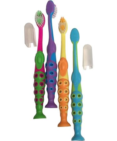 4-Pack Kids Extra Soft Bristle Toothbrush Set with Suction Base and Travel Covers - Buy Online on GoSupps.com