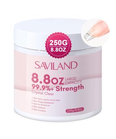 Saviland Clear Acrylic Powder - 250g/8.8oz Large Nail Acrylic Powder for Nail Extension Acrylic Nail Powder Professional Acrylic Nail Supplies 3D Nail Art Acrylic Polymer Powder for Home Salon