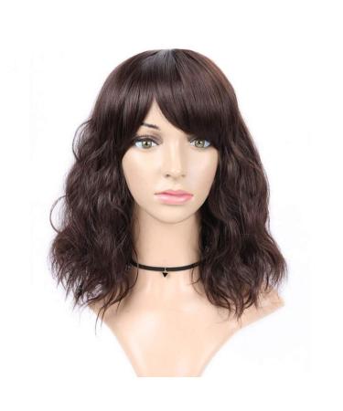 SHIYID No Lace Synthetic Wigs With Bangs For Women Short Natural Wave Hair High Temperature Heat Resistant Hair Wigs