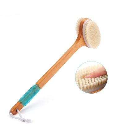 AmazerBath Shower Brush, Long Handle Bath Brush, Back Scrubber with Natural Soft and Stiff Bristles, Showering Exfoliating Dual-Sided Brush for Wet or Dry Brushing, Non-Skid