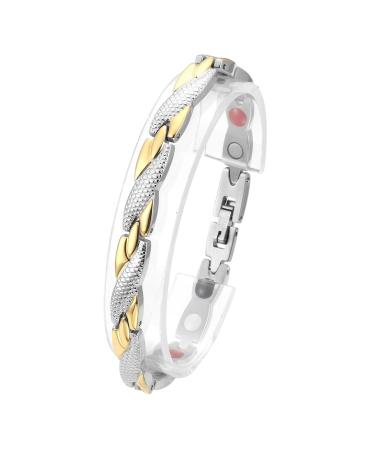Jovivi Women's Magnetic Bracelet Stainless Steel Magnetic X-Shape Bangle 4-in-1 Magnets Bracelet Snake Pattern Design Silver-Gold