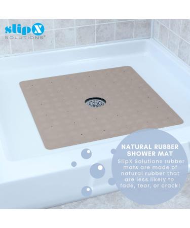 SlipX Solutions Microban Rubber Shower Mat 21x21 | Anti-Slip Bath Mat with 140 Suction Cups | Tan - Buy Online on GoSupps.com