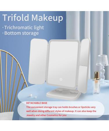 LISSAHNE 360 Foldable Trifold Makeup Mirror with Touch Control & LED Light Strip - 2X 3X 10X Magnifying, USB Rechargeable - Portable & Compact Vanity Mirror in White - Buy Online on GoSupps.com