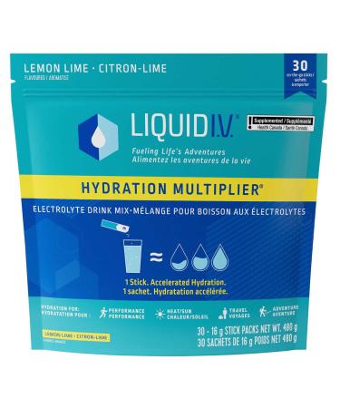 Liquid I.V. Hydration Multiplier Electrolyte Drink Mix Lemon Lime Flavour Naturally Flavoured - 30 x 16 g Stick Packs - 480 Grams