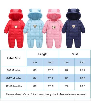 JiAmy Baby Snowsuit Hooded Romper | Cartoon Bear Winter Outfit | Red | 3-6 Months - Buy Online on GoSupps.com