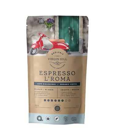 Virgin Hill Coffee - Organic Espresso L'Roma - Smooth Intensity & Medium Roast - Three Quarters of a Pound of High-Grade Ground Coffee - 12oz / 340 grams Ground 12oz. / 340 grams