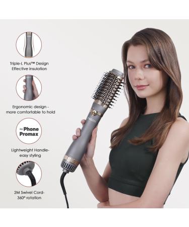 Fascinating Warm Air Brush | One-Step Ionic Hair Dryer with 3 Temperatures & 2 Brush Heads | 100+ Million Negative Ions for Silky Voluminous Hair - Buy Online on GoSupps.com