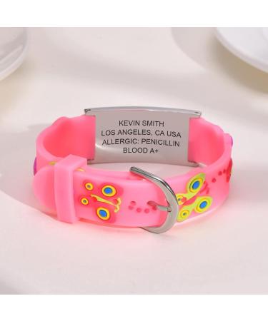 XUANPAI Personalized Safety Wristband Bracelet for Kids - Waterproof Cartoon Style Child ID Bracelet in Pink - Emergency Contact & Medical Info - Boys Girls Teens - Buy Online on GoSupps.com