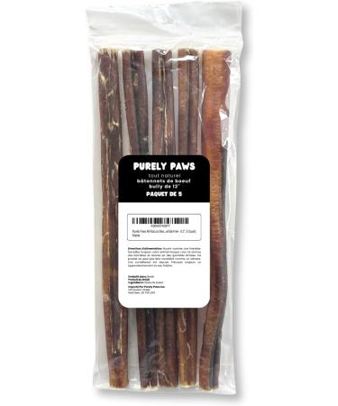 Purely Paws All-Natural Beef Bully Sticks - Safe Digestible Dog Chews - Long-Lasting Low-Odour Rawhide Free - (12" 5 Count) 12" (Pack of 5) - Buy Online on GoSupps.com