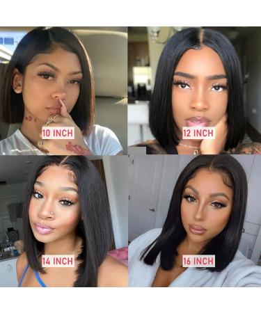 Brazilian Virgin Human Hair Bob Wig 10 13x4 Lace Frontal Pre Plucked with Baby Hair in Natural Black - Buy Online on GoSupps.com