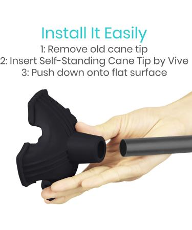 Vive Cane Tip - Quad Rubber Replacement Foot Pad for Walking Canes | Stable 4 Point Self Standing Tripod Stand | Universal 4 Leg Attachment for Walking Stick (Black) - Buy Online on GoSupps.com