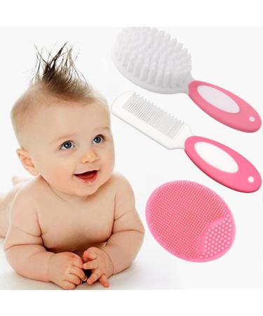 Baby Hair Brush & Comb Set for Newborns & Toddlers - Soft Bristles, Ideal for Cradle Cap - Perfect Baby Registry Gift (Pink) - Buy Online on GoSupps.com