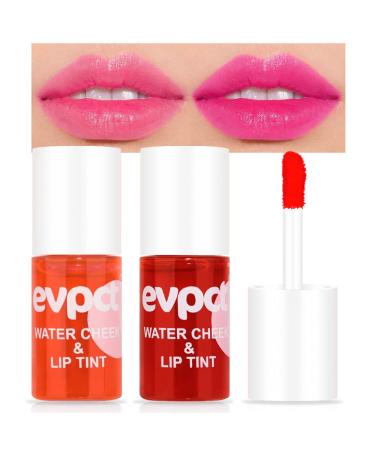 evpct Apple Strawberry Lip Stain Tint Set Pink Velvet Watery Lip Tint Stain for Lips Cheeks and Eyes Moisturizing Waterproof Long Wear Matte Liquid Lipstick Set Natural Lip Color Makeup 7.1ml/0.24oz*2 0.48 Fl Oz (Pack of...