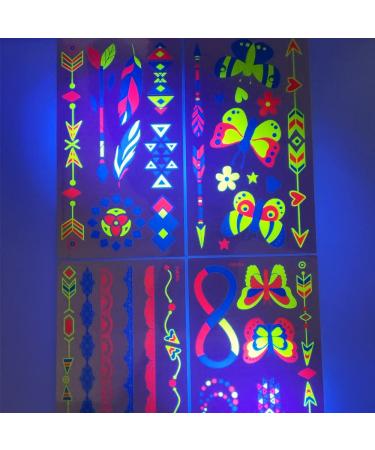 Neon Glow in the Dark UV Temporary Tattoos - 20 Large Sheets for Women & Girls - Buy Online on GoSupps.com