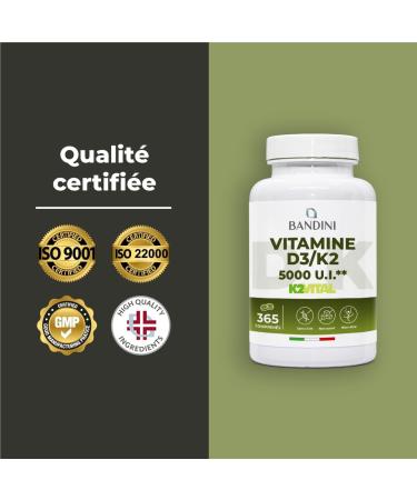 Bandini Vitamin D3 + K2 | 365 Tablets (ANNUAL ADVANCE) - Premium Quality: 200mcg K2VITAL - 99.7+% All-Trans K 2-MK7 + 1000 IE Vitamin D Cholecaciferol | Bone Teeth Immune System - Buy Online on GoSupps.com