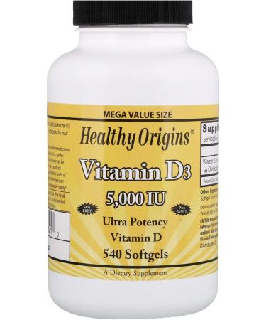 Healthy Origins Vitamin D3 5000 IU - 540 Softgels | High Potency Supplement - Buy Online on GoSupps.com
