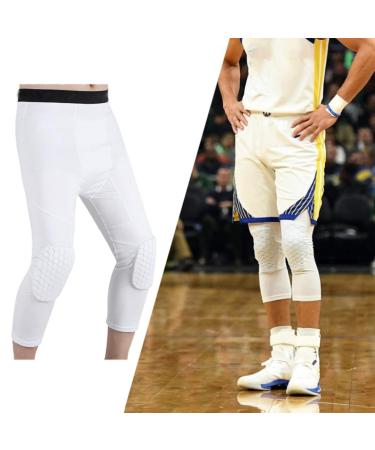 Unisex Knee Brace - Lengthened Anti-Collision Compression Sleeve for Basketball Football Tennis Running | Microfiber Fabric with Hex Cushion | M Size (160-175CM Height) - White - Buy Online on GoSupps.com