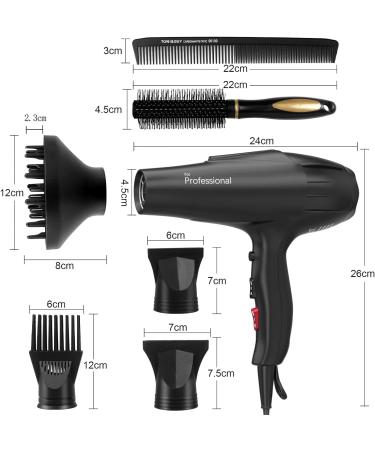 JIAABCHOMO Professional 2500W Ionic Hair Dryer with Diffuser, Brush, and Nozzle - Fast Drying, 2 Speeds, 3 Heat Settings, Cool Button - Hairdryer for Women - Buy Online on GoSupps.com