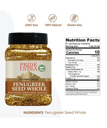 Pride of India Organic Fenugreek Seed Whole - 12 oz Gourmet Indian Spice for Cooking - Preservative-Free and Easy to Use - Medium Dual Sifter Jar - 1.12 Pound - Buy Online on GoSupps.com