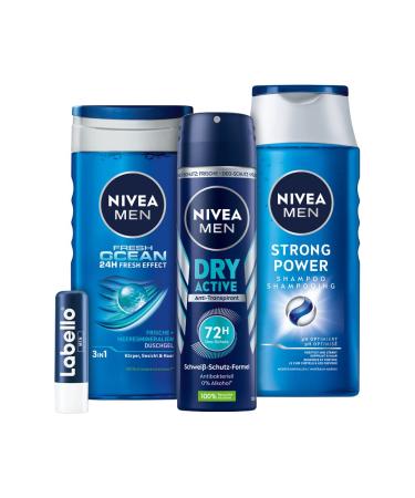 Nivea Men Strong Power Gift Set | Ultimate Care Box with Shower Gel Shampoo Deodorant & Labello for Active Men - Buy Online on GoSupps.com