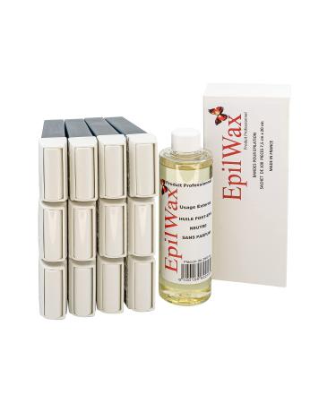 Epilwax-refill pack with: 12 roll-on cartridges with honey 1 pack with 100 fleece strips for hair removal and 1 bottle with 250 ml of neutral oil after hair removal (aging) Azulen 120 g (10 pack)