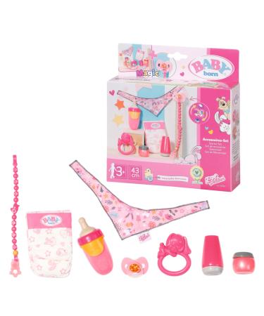 BABY Born Starter Set 832851 - Accesories for BABY Born Dolls For Toddlers - Includes Magic Eyes Dummy & Dummy Chain Nappy Ring Toy Powder Bottle Cream Tube Bottle & Neckerchief