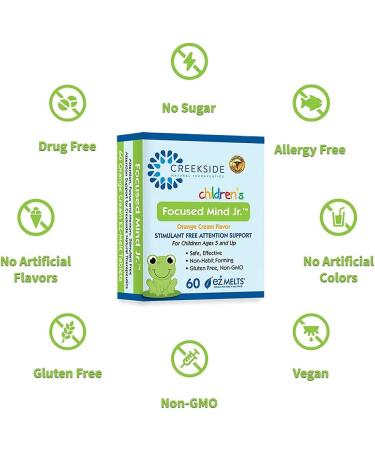 Creekside Naturals Focused Mind Jr. - Pediatrician Formulated, Vegan Focus and Memory Support for Children - Stimulant-Free Orange Cream EZ Melt Tablets - Buy Online on GoSupps.com