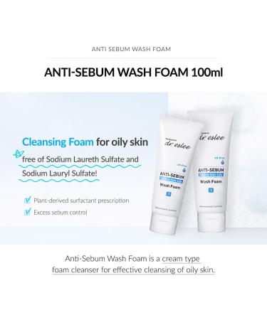 Dr Eslee Anti-Sebum Foaming Facial Cleanser for Oily Skin - 100ml - Non-Irritating Dermatological Face Wash Cleansing Foam - Controls Excess Sebum Soothes Irritation Sulfate-Free Korean Skin Care - Buy Online on GoSupps.com