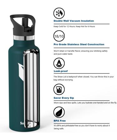 Super Sparrow Stainless Steel Drinking Bottle - Ultra-Light Thermal Maker - 350ml 500ml 750ml 1L - BPA-Free Thermos with Standard Mouth Straw Lid for Sports Travel School & Outdoor Use - C-Jade 750ml (25oz) - Buy Online on GoSupps.com