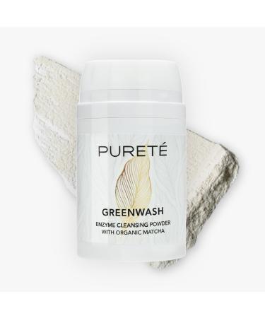 Puret Greenwash | Enzyme Powder Foaming Face Cleanser with Organic Matcha | Ultra-Fine Non-Abrasive Buttery Soft Clarifying Facial Powder Wash | Made in Japan | 1.4 oz.
