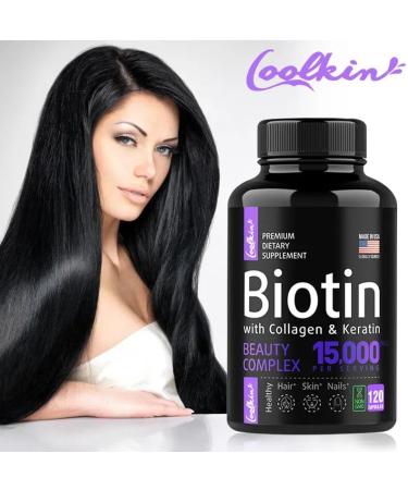 Biotin 15000mcg (120 Capsules) with MSM Collagen Keratin - Anti-Aging for Hair Skin and Nails - Buy Online on GoSupps.com