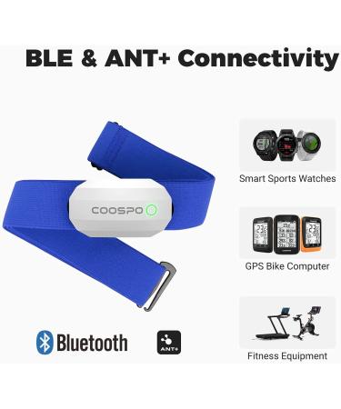 COOSPO Bluetooth Heart Rate Monitor Chest Strap - IP67 Waterproof HRM for Running, Cycling, Gym - White-blue - Buy Online on GoSupps.com