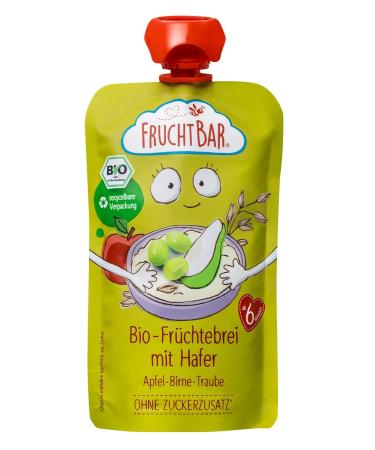 FruchtBar Bio Quetschie Oatmeal Apple Pear Grape - Organic Fruit Puree Squeeze Bags 8x120g | International Shipping - Buy Online on GoSupps.com