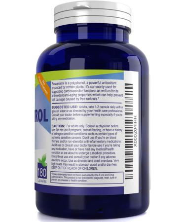 Resveratrol 500mg Capsules - Nutrissence - 180 Count (90 x 1000mg Servings or 60 x 1500mg Servings) - Buy Online on GoSupps.com