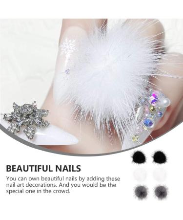 Shop Lurrose Mini Pompom 6Pcs - Faux Pompom Nail Art Stickers for DIY 3D Decorations | Black & Gray Fluffy Pompons for Hats Shoes Bags - Buy Online on GoSupps.com